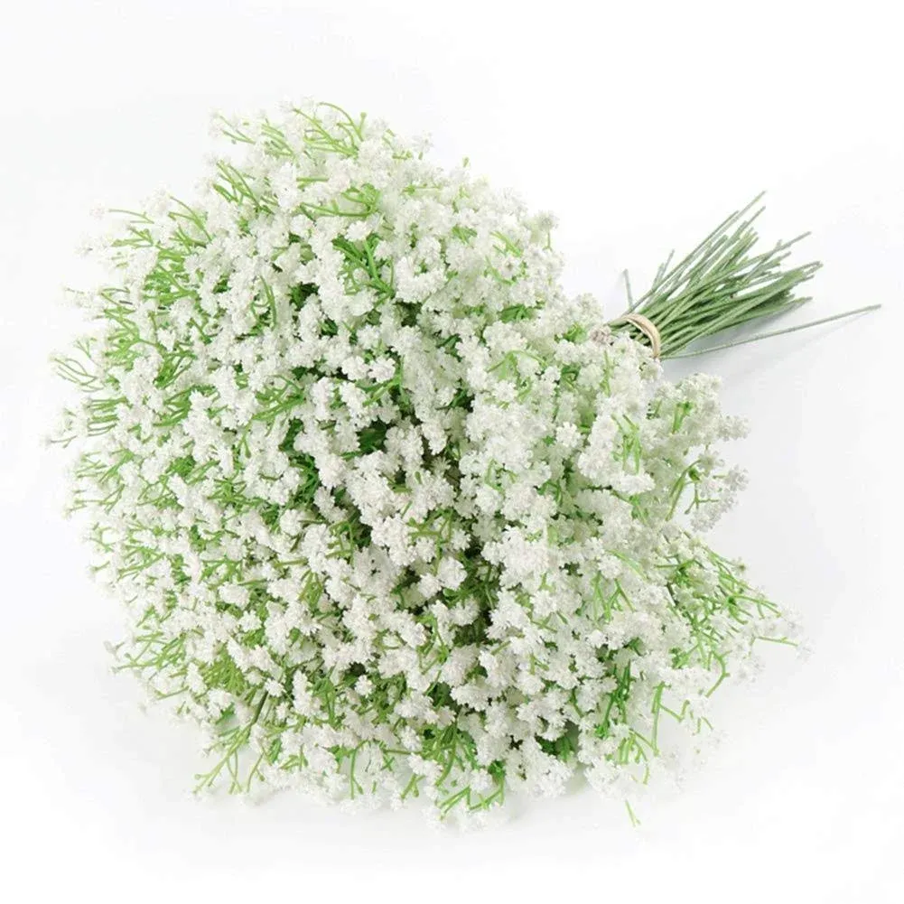 DEEMEI Artificial Baby Breath Flowers White Gypsophila Bouquets 15 pcs Real Touch Flowers for Wedding Party Home Decoration