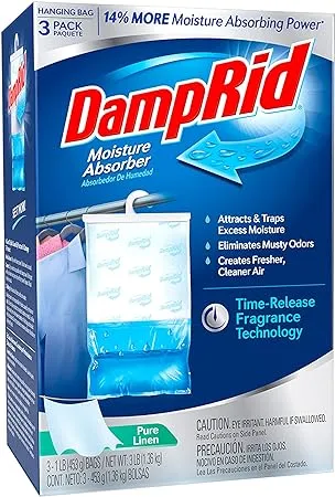 DampRid Fresh Scent Hanging Moisture Absorber, 16 oz., 3 Pack - Eliminates Musty Odors for Fresher, Cleaner Air, Ideal for Closet, 14% More Moisture Absorbing Power*- Blue