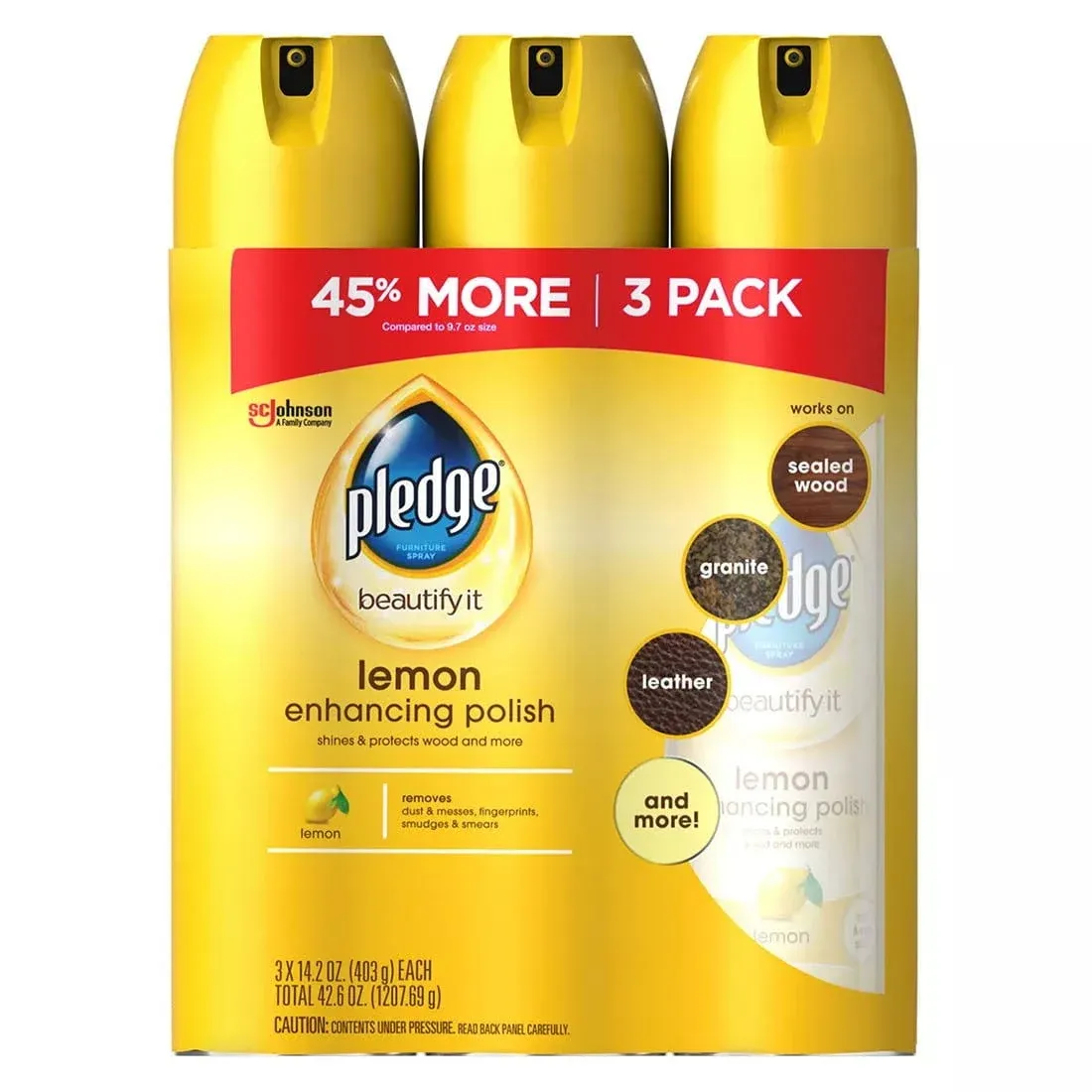 Pledge Beautify It Lemon Enhancing, Clean Furniture Polish, Spray 3 Pk, 14.2 oz