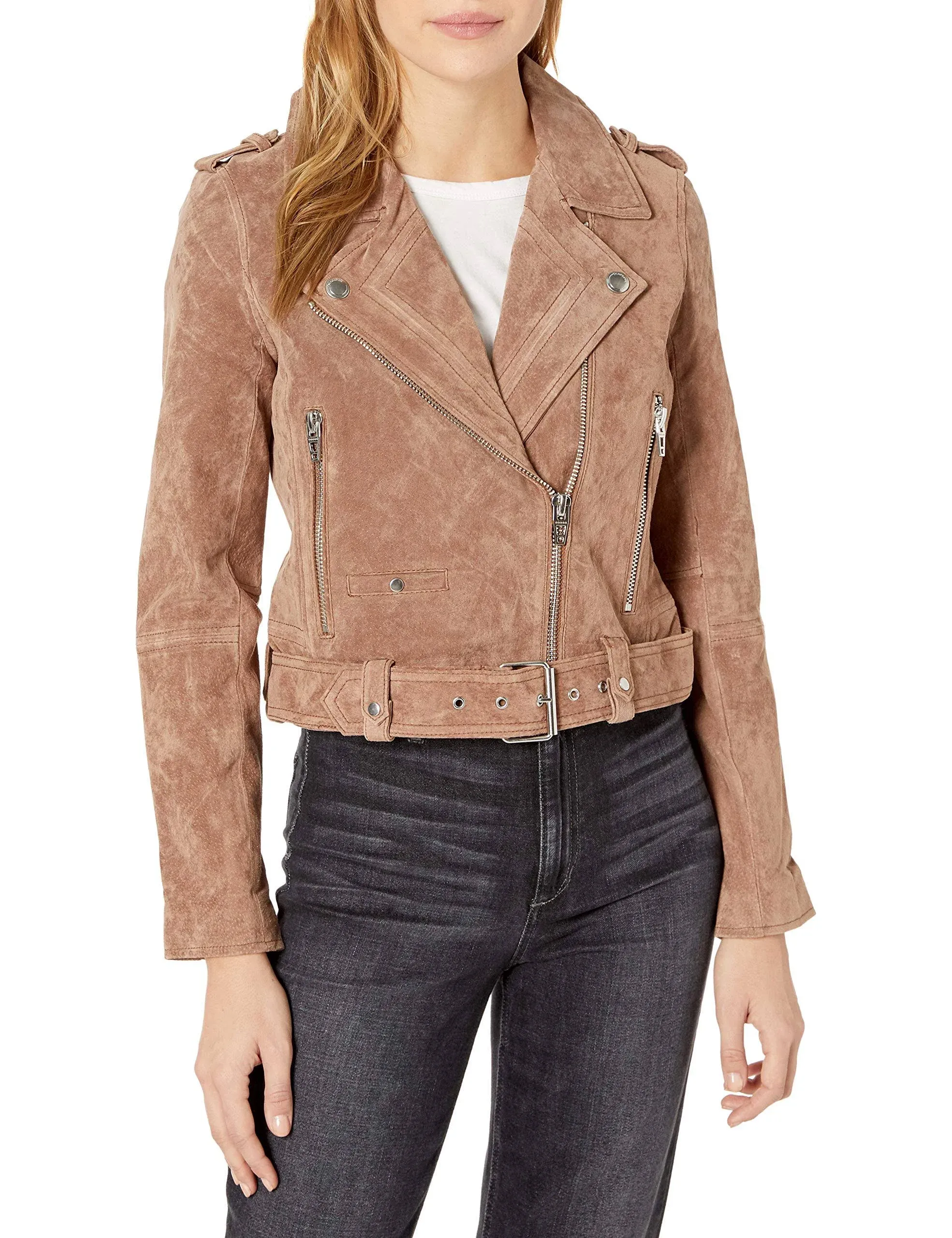 [BLANKNYC] womens Luxury Clothing Cropped Suede Leather Motorcycle Jackets, Comfortable & Stylish Coats