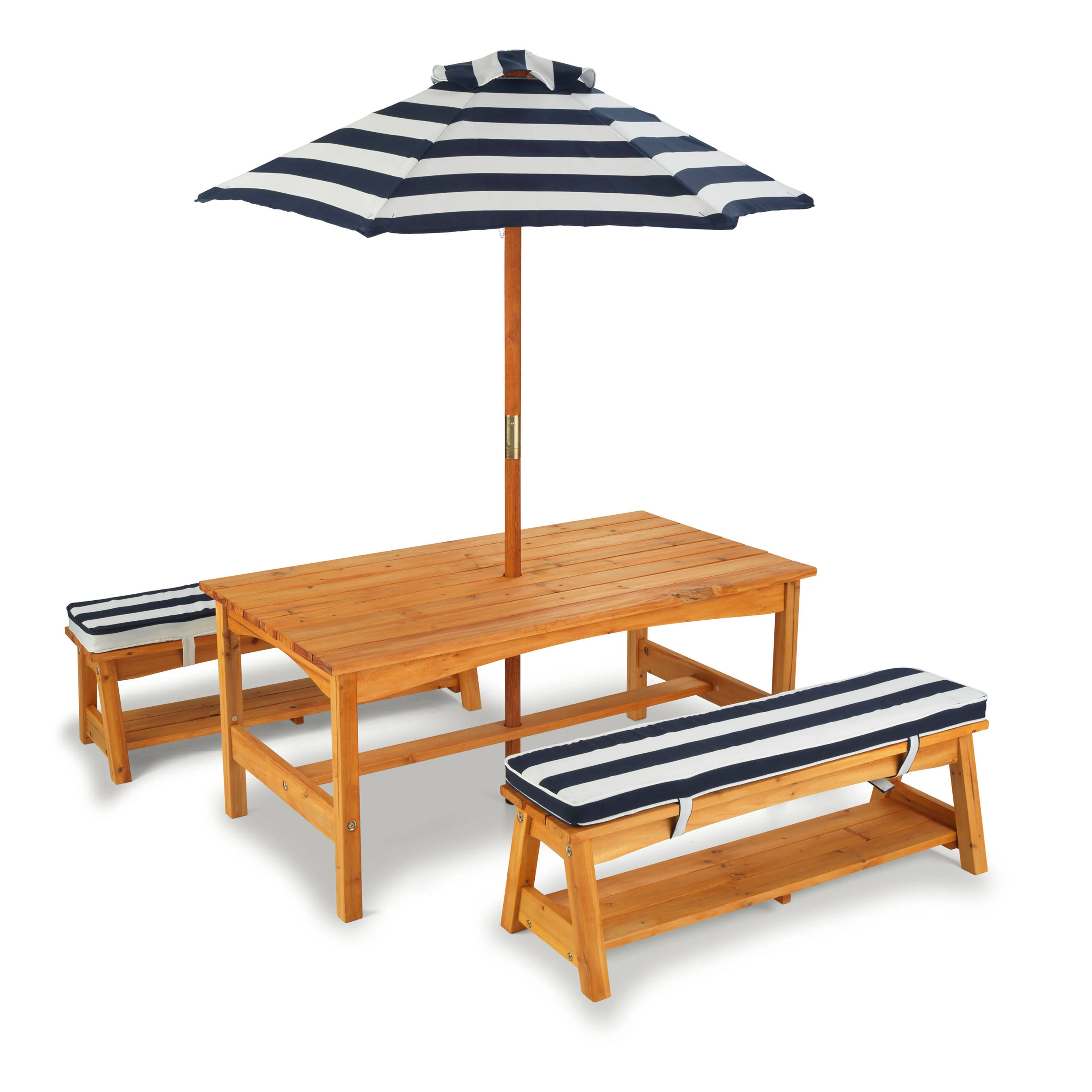 KidKraft 00106 Outdoor Table and Bench Set with Cushions, Beige/ Navy & White Stripes