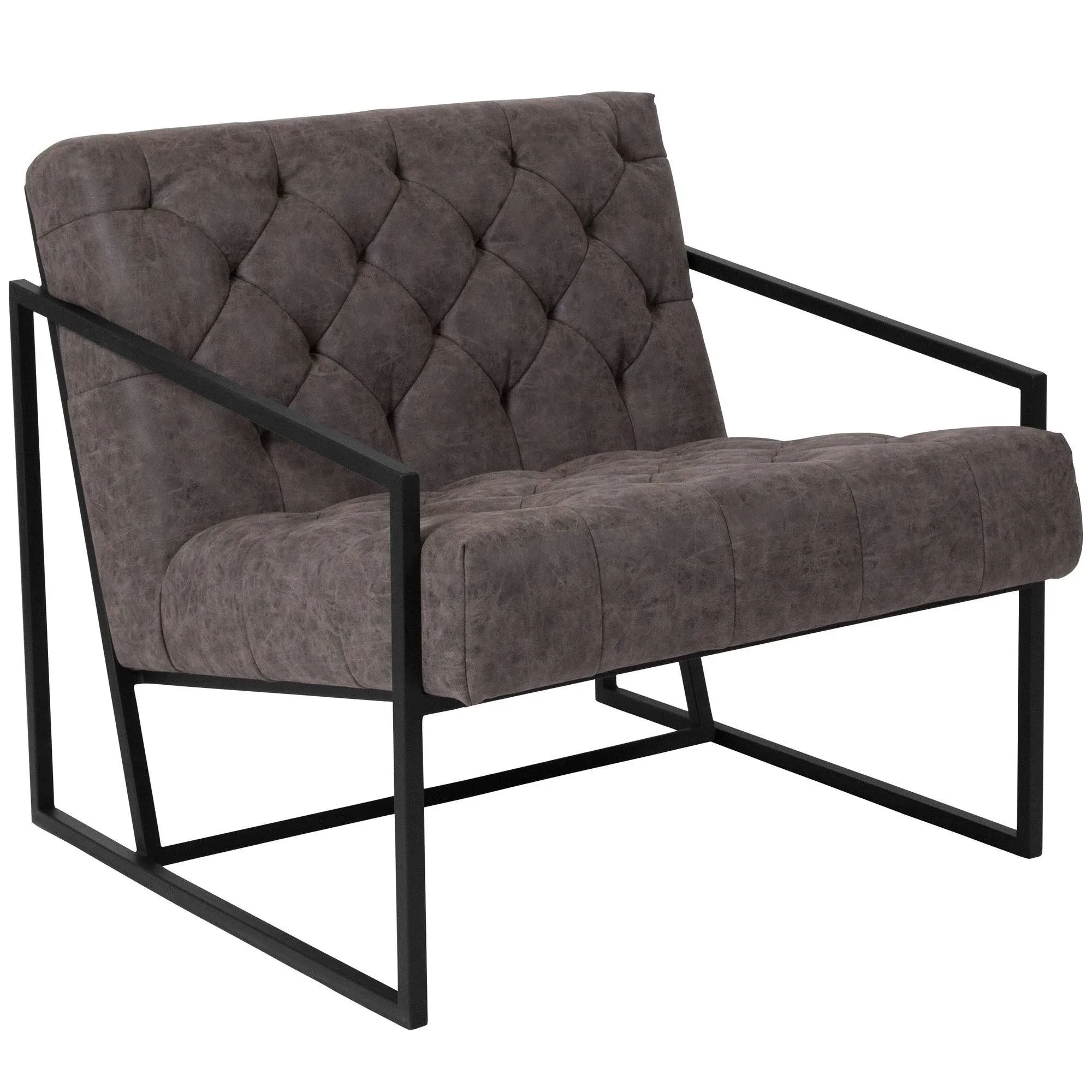 Vienna Modern Lounge Chair With Tufted Seating And Metal Frame In Retro Gray