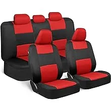 BDK PolyPro Car Seat Covers Full Set in Red on Black – Front and Rear Split Bench Seat Covers, Easy to Install, Accessories for Auto Trucks Van SUVBDK PolyPro Car Seat Covers Full Set in Red on Black – Fr…