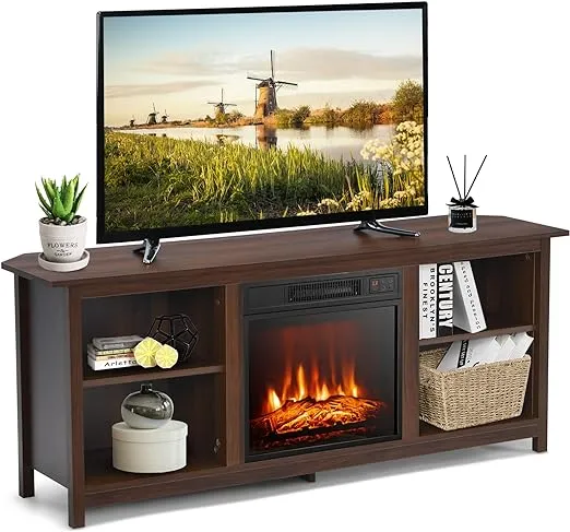 Tangkula TV Stand with Electric Fireplace, for TVs up to 65 Inches, with 18 ...