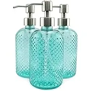 AuldHome Hobnail Glass Soap Dispenser (Green, 3-Pack); Decorative Pump Bottles