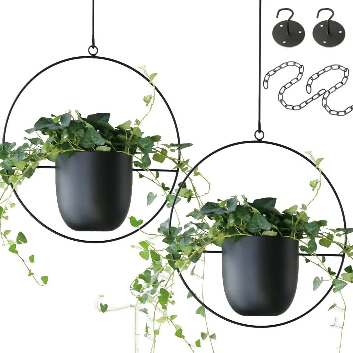 ABETREE 2 Pcs Boho Metal Hanging Planters for Indoor Plants with Hooks Modern