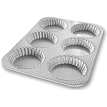 USA Pan Bakeware Aluminized Steel Mini Fluted Tart Pan, 6-Well