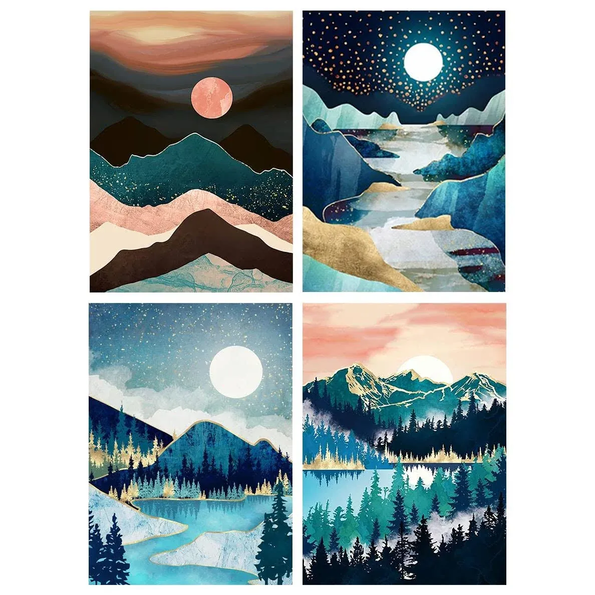 Paint by Number for Adults, 4 Pack Paint by Numbers for Adults Beginner DIY Adult Paint by Number Arts and Crafts Paintwork with Paintbrushes Moon Landscape Canvas Oil Painting 12X16inch