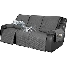 Easy-Going Recliner Sofa Cover, Reversible Couch Cover for Double Recliner, Split Sofa Cover for Each Seat, Furniture Protector with Elastic Straps for Kids, Dogs, Pets (2 Seater, Gray/Light Gray)