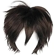 Anogol Wig Dark Brown Anime Cosplay Hair Cap Boy Short Straight Synthetic Titan