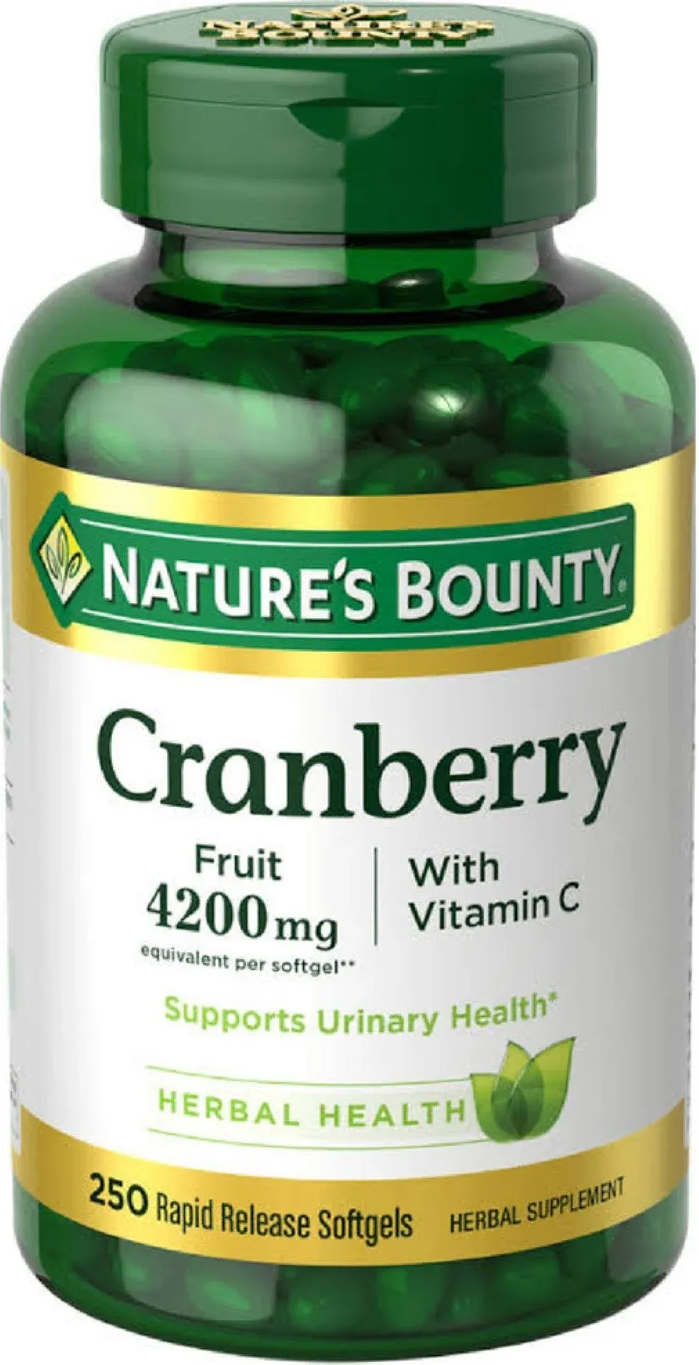 Nature's Bounty Cranberry 4200mg With Vitamin C, Urinary Health & Immune Support, Cranberry Concentrate, 250 Rapid Release Softgels