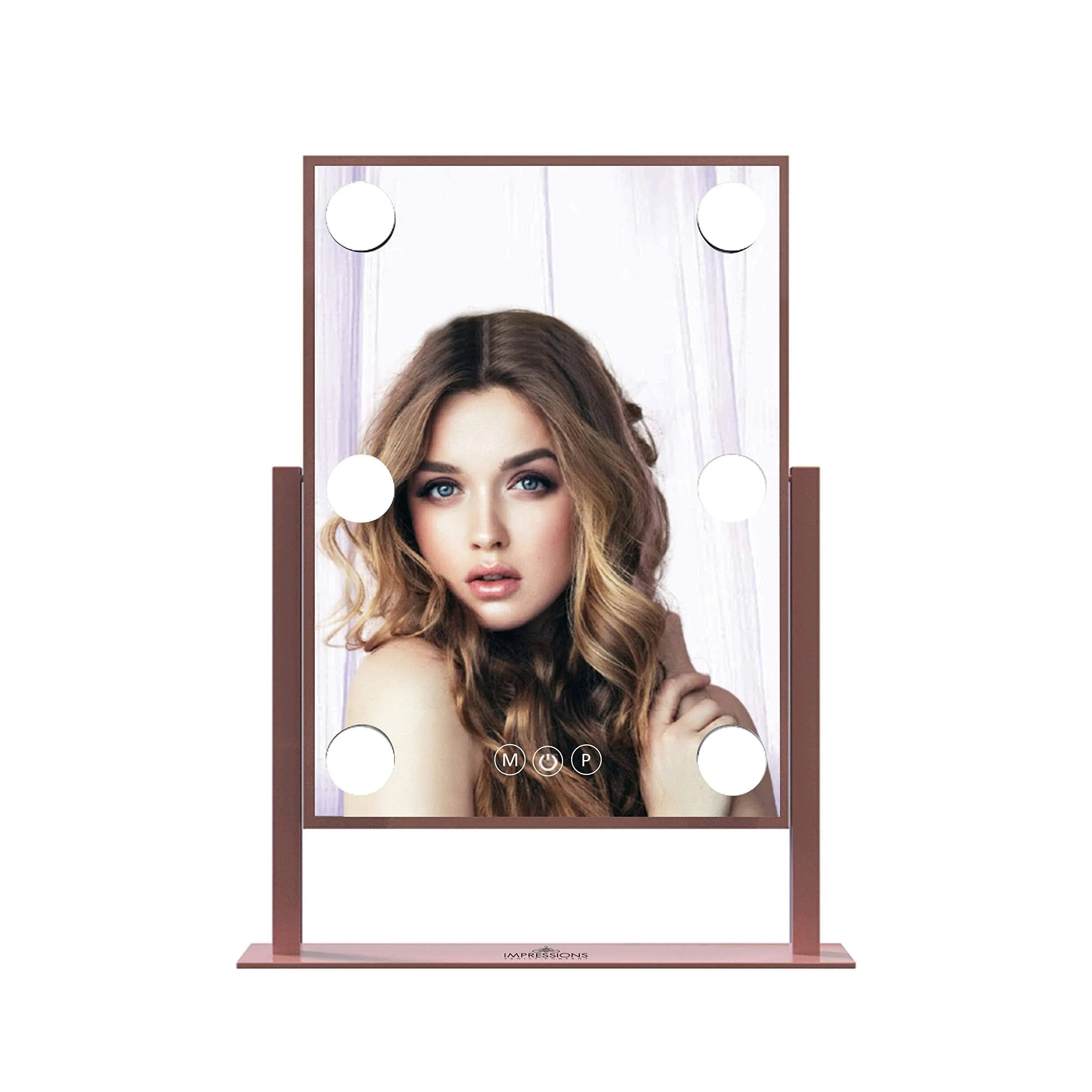 Impressions Vanity Hollywood Tri-Tone Makeup Mirror with 6 LED Bulbs, Vanity Dressing Mirror with 360 Degree Swivel and Soft Touch Sensor Dimmer Switch (Rose Gold)