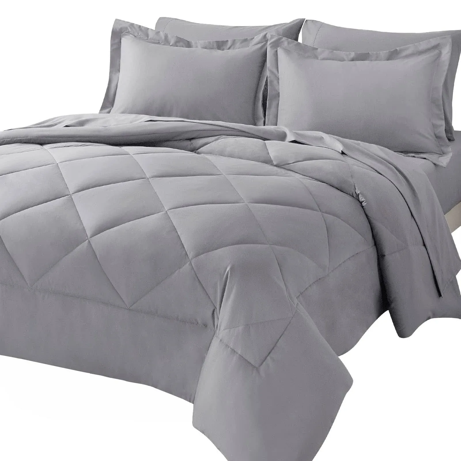 King Bed in a Bag 7-Pieces Comforter Set with Comforter and Sheets Dark Grey