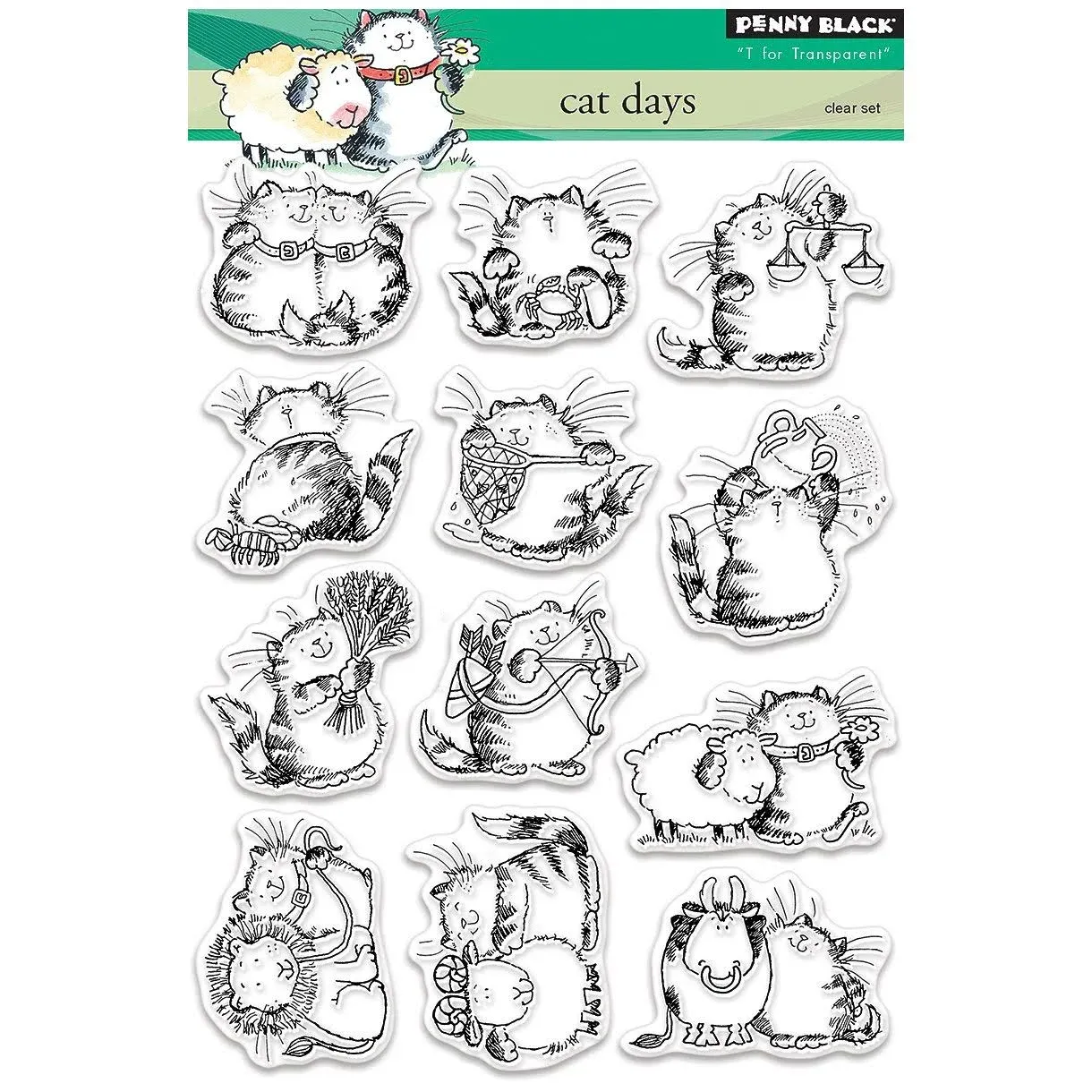 New Penny Black Rubber Stamp  CAT DAYS  clear cling set free USA ship