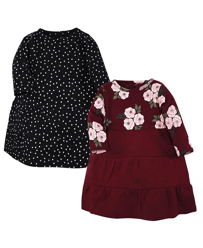 Toddler Girl Cotton Dresses, Black Burgundy Floral