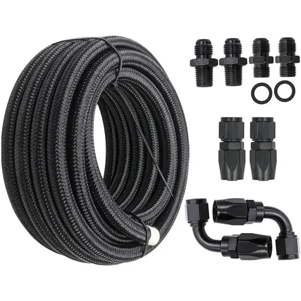 Compatible with 4L60E 4L65E Automatic Transmission Cooler Line Kit Black -6 AN Steel Braided