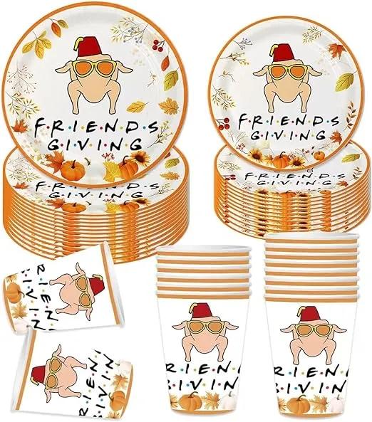 Aisosiks Friendsgiving Decorations Set Serves 25, Friendsgiving Party Decorations Plates and Cups