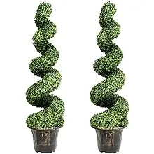 GOPLUS 4 Ft Artificial Boxwood Spiral Topiary Tree, Fake Greenery Plants, Leaves & Cement-Filled Plastic Flower Pot Decorative Trees for Porch Home Office Indoor OutdoorGOPLUS 4 Ft Artificial Boxwood Spiral Topiary Tree, Fake Greenery Plants, Leaves & Ce