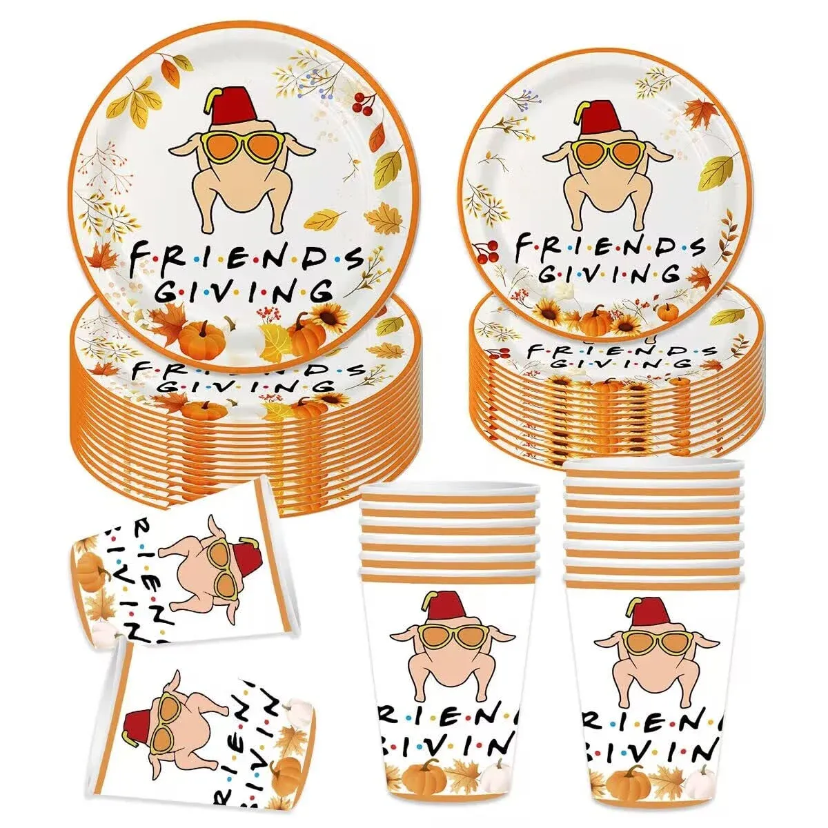 Friendsgiving Decorations Set Serves 25, Friendsgiving Party Decorations Plates and Cups, Thanksgiving Party Decorations, Thanksgiving Decorations