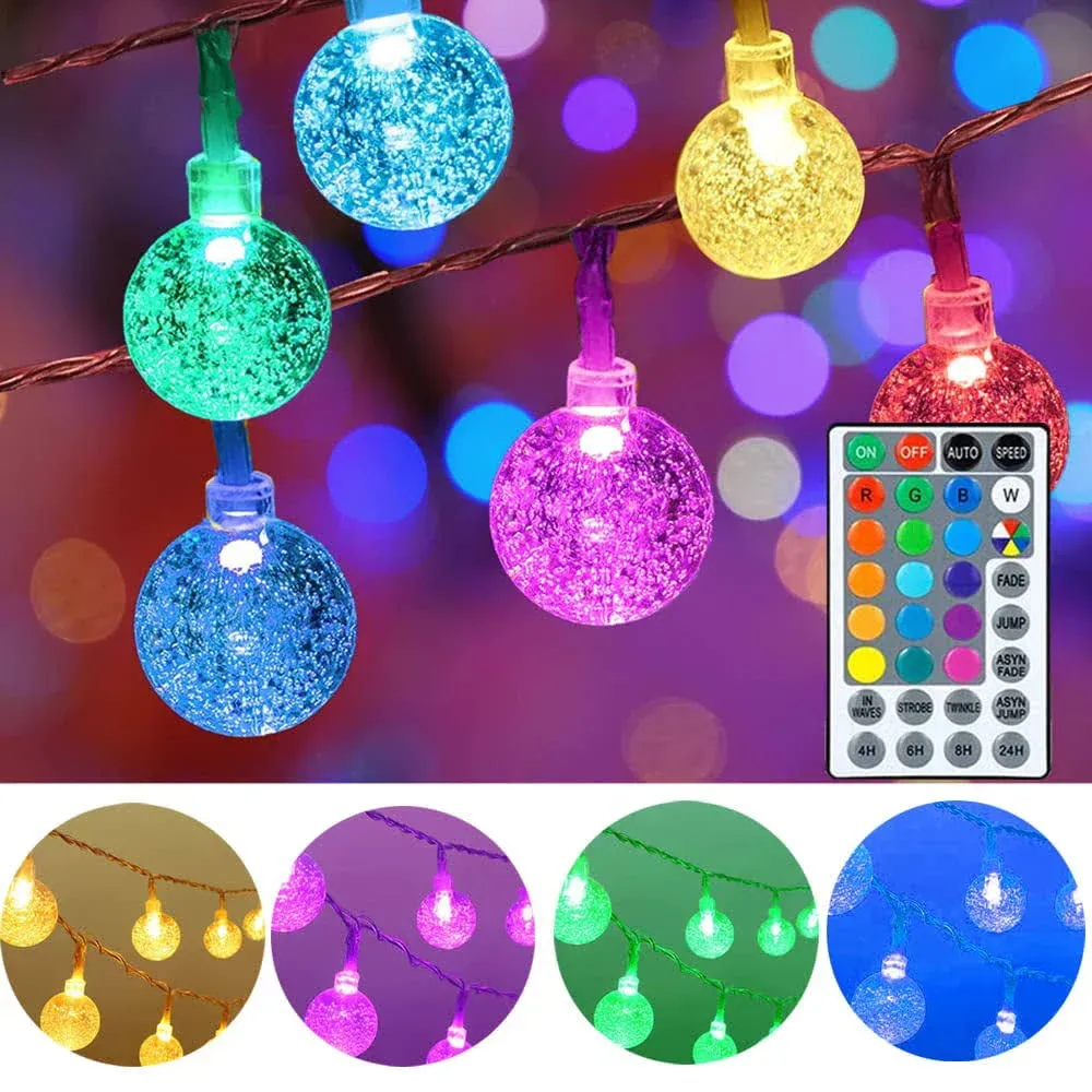 Mocalido 30ft Color Changing Globe String Lights Indoor, Christmas Bedroom Hanging Lights 50 LED USB Powered for Classroom with Remote Control, Colored Lights for Room