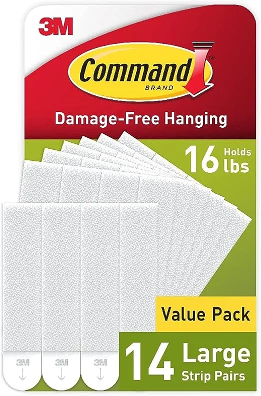 Command Large Picture Hanging Strips, Damage Free Hanging Picture Hangers, No Tools Wall Hanging Strips for Christmas Decorations, 14 White Adhesive Strip Pairs(28 Command Strips)