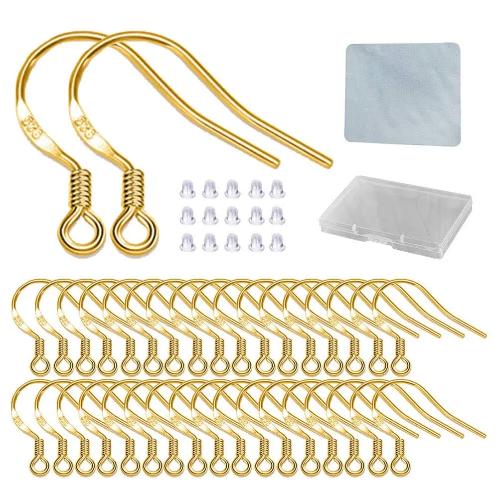 Gold Fishhook Earring Hooks 120 PCS/60 Pairs 18K Gold Hypoallergenic Ear Wires Fish Hooks for Jewelry Making