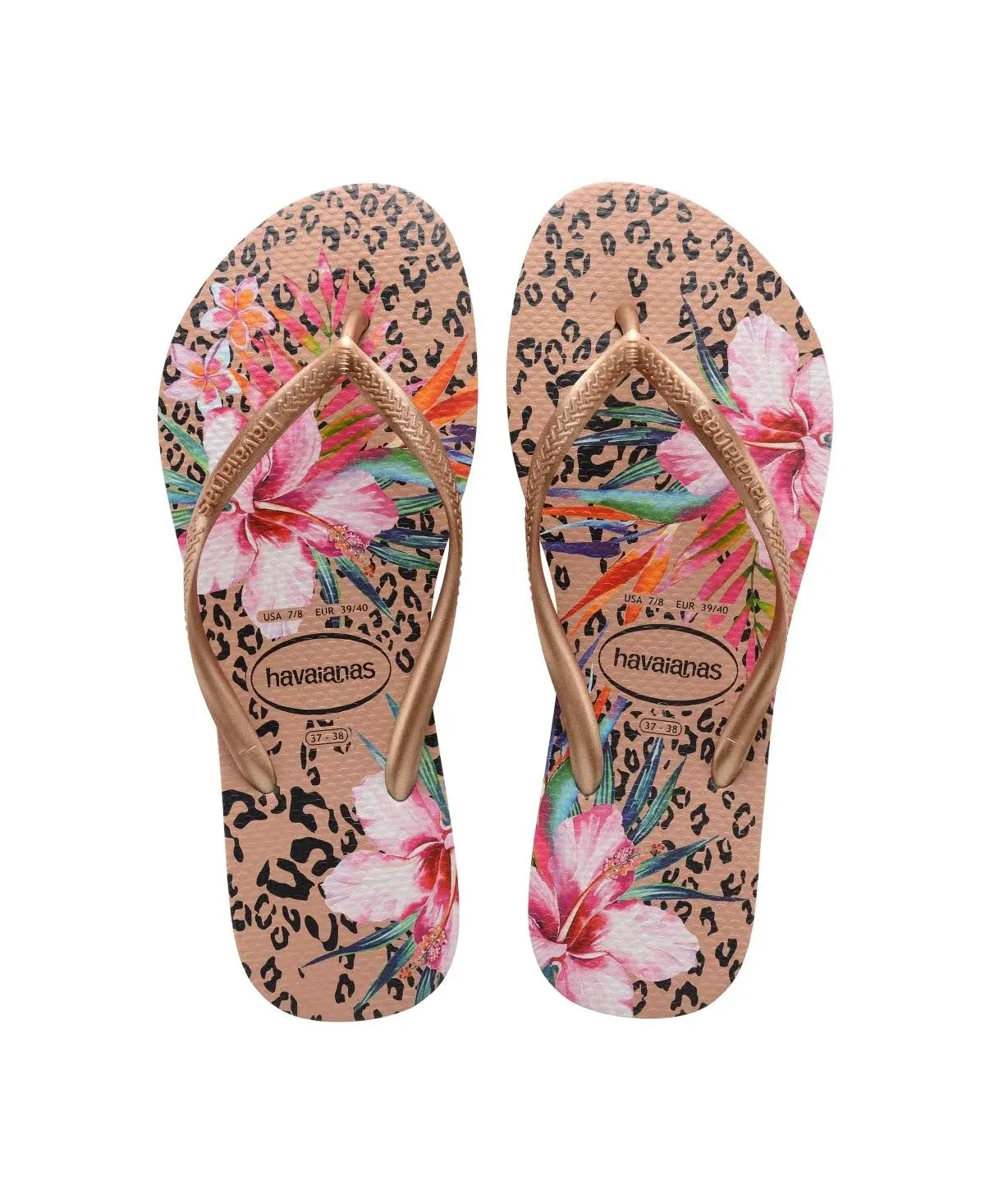 Havaianas Kids Slim Animal Floral Flip Flop Sandal (Toddler/Little Kid/Big Kid) (Black) Girls Shoes