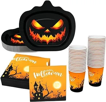 Halloween Party Set - Halloween Party Supplies, Halloween Party Plates & Napkins, Halloween Birthday Supplies, Halloween Party Decorations