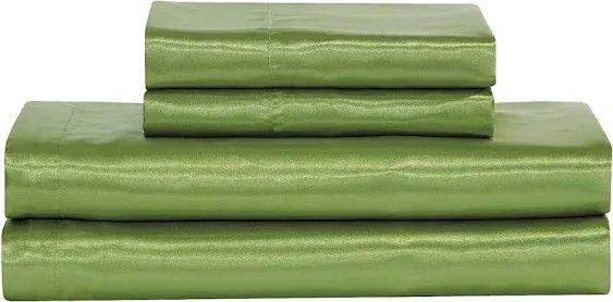 Mk Collection 4pc Soft Silky Satin Solid Color Deep Pocket Sheet Set (Sage Green