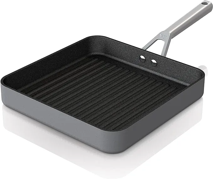 Ninja C30528 Foodi NeverStick Premium 11-Inch Square Grill Pan, Hard-Anodized, Nonstick, Durable & Oven Safe to 500°F, Slate Grey