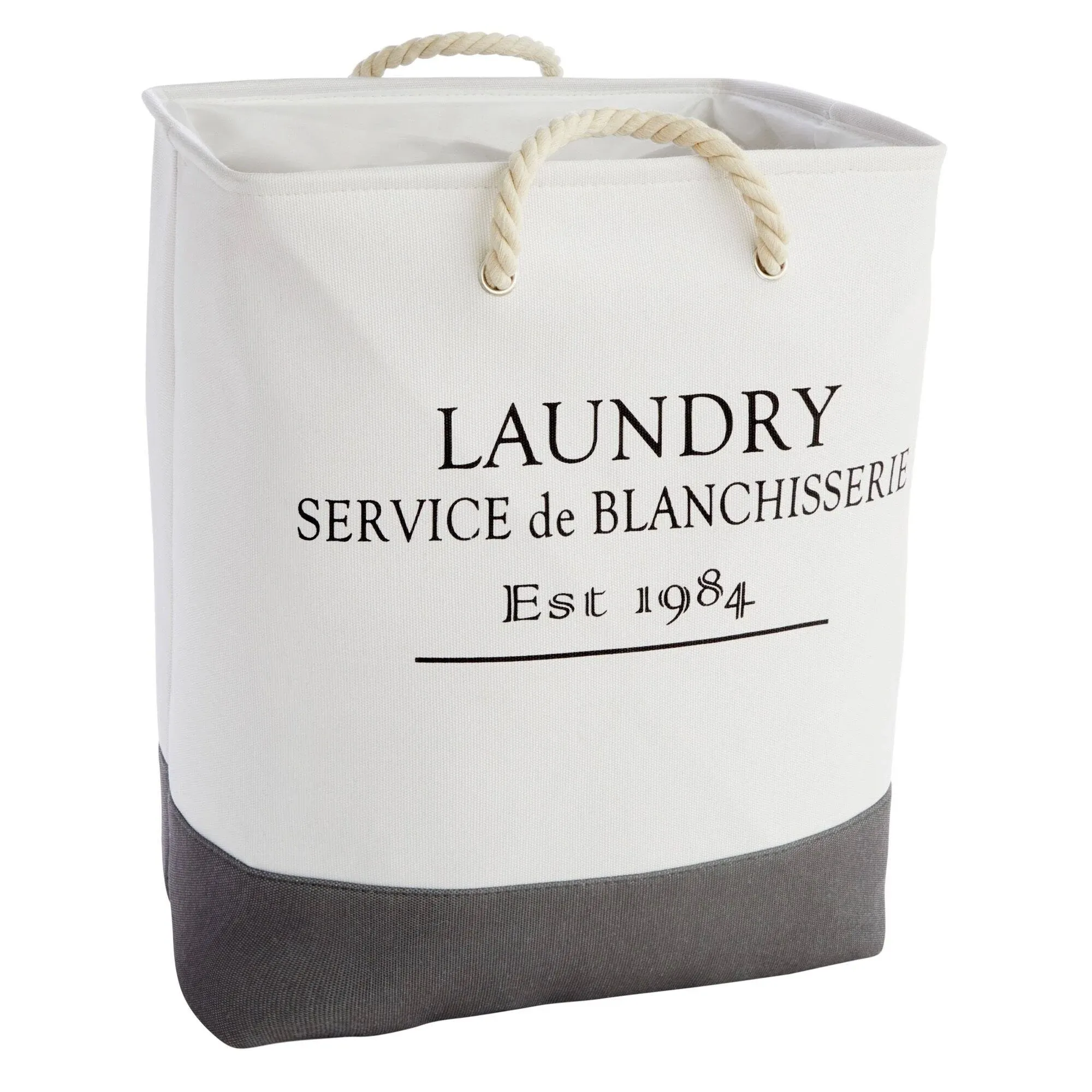 Canvas Laundry Basket with Handles (White and Gray, 12x16x19.2 In)