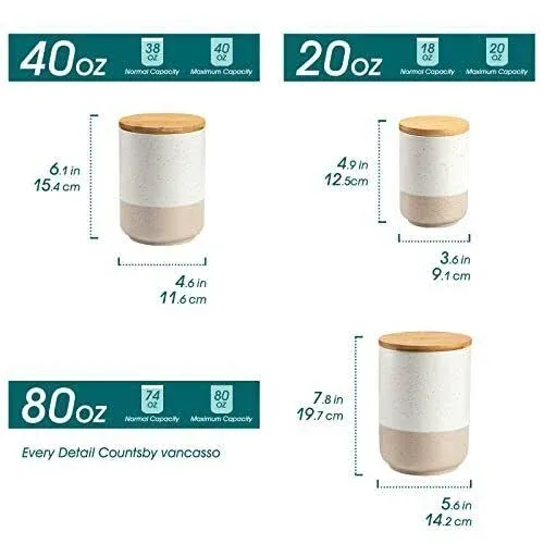 vancasso Canister Sets, Ceramic Food Storage - Wood Lids (Set of 3)