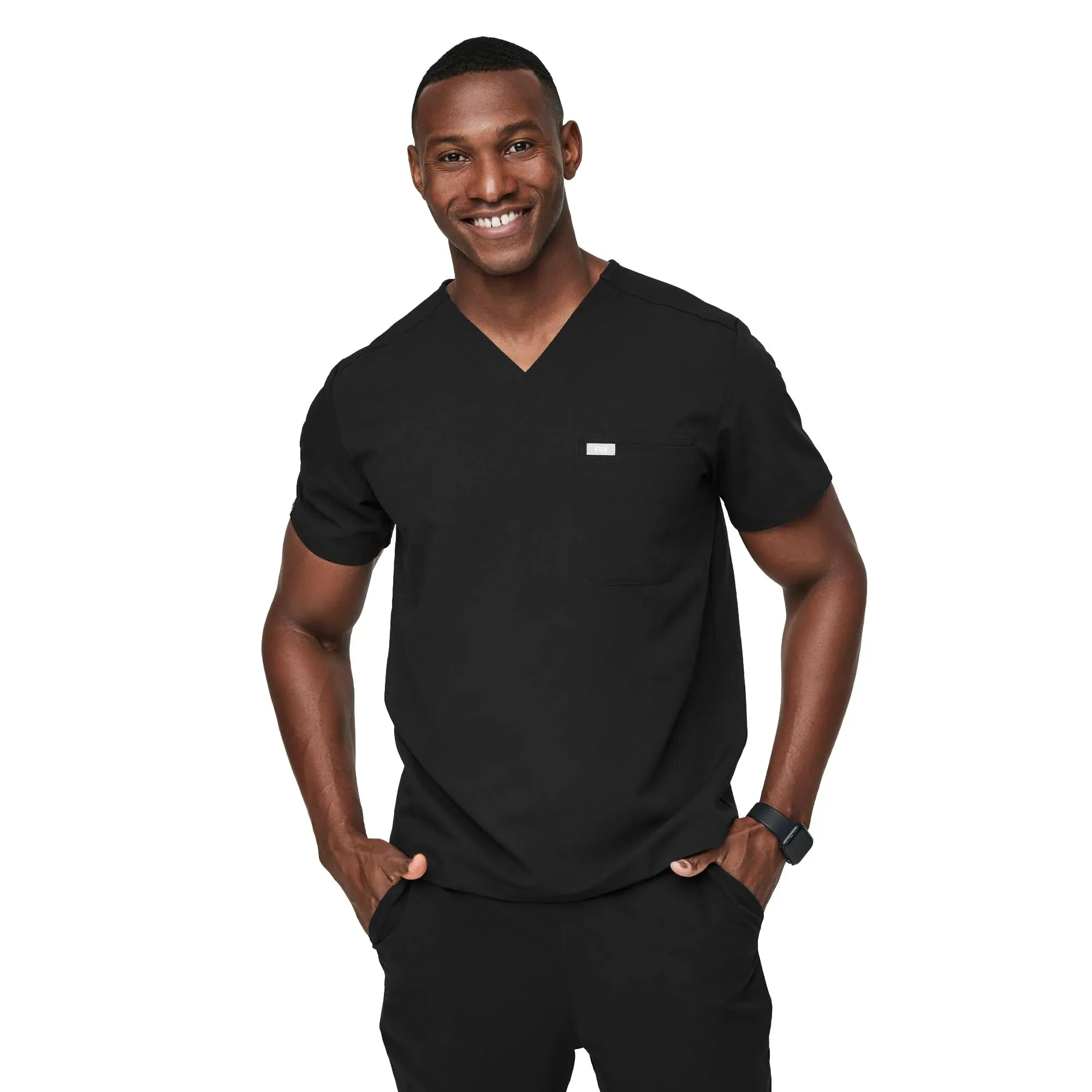 Figs Men's Leon Three-Pocket Scrub Top Black L