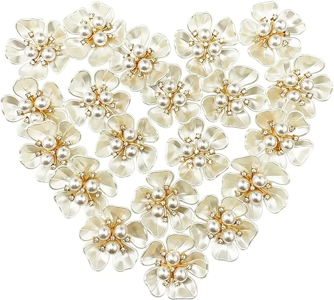 BETITETO 20Pcs Pearl Rhinestone Embellishments Flower Flatback Buttons Rhinestone Charms for Shoe Decoration Jewelry Making Clothes Brooch Wristband