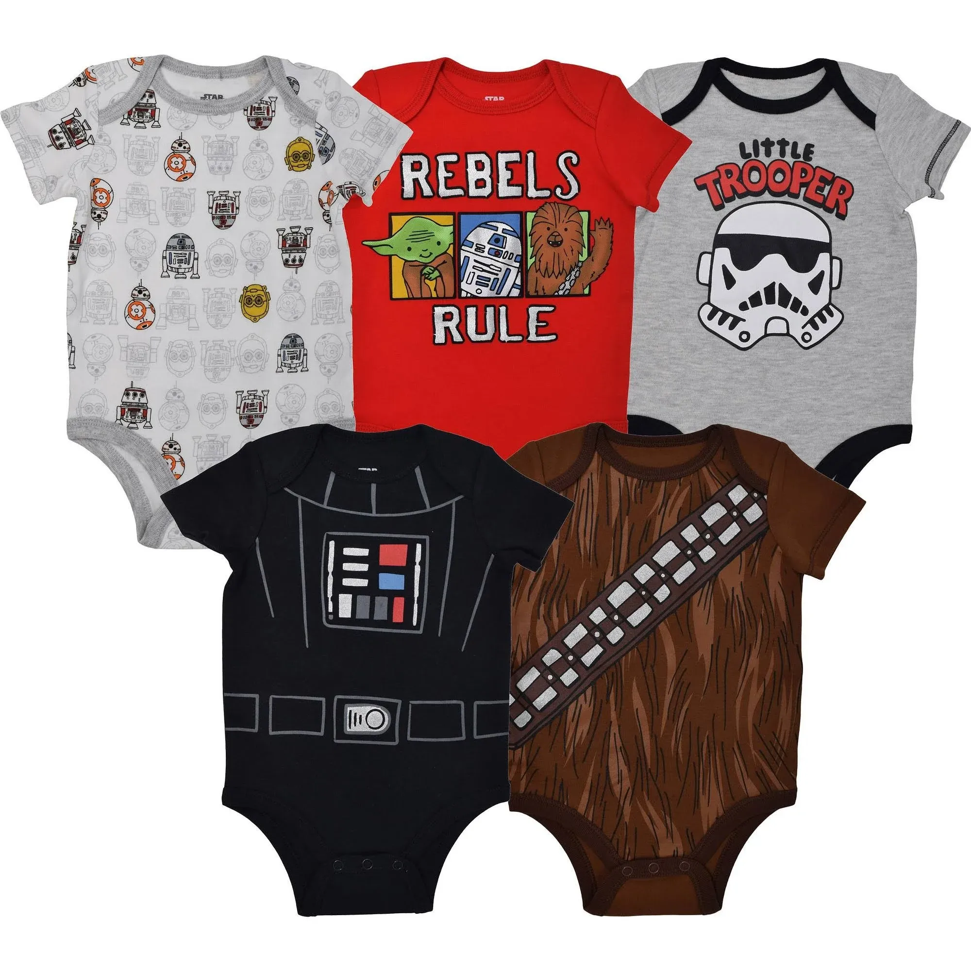 Star Wars Baby Boys 5 Pack Bodysuits Darth Vader Chewbacca Storm Trooper 18 Months, Other