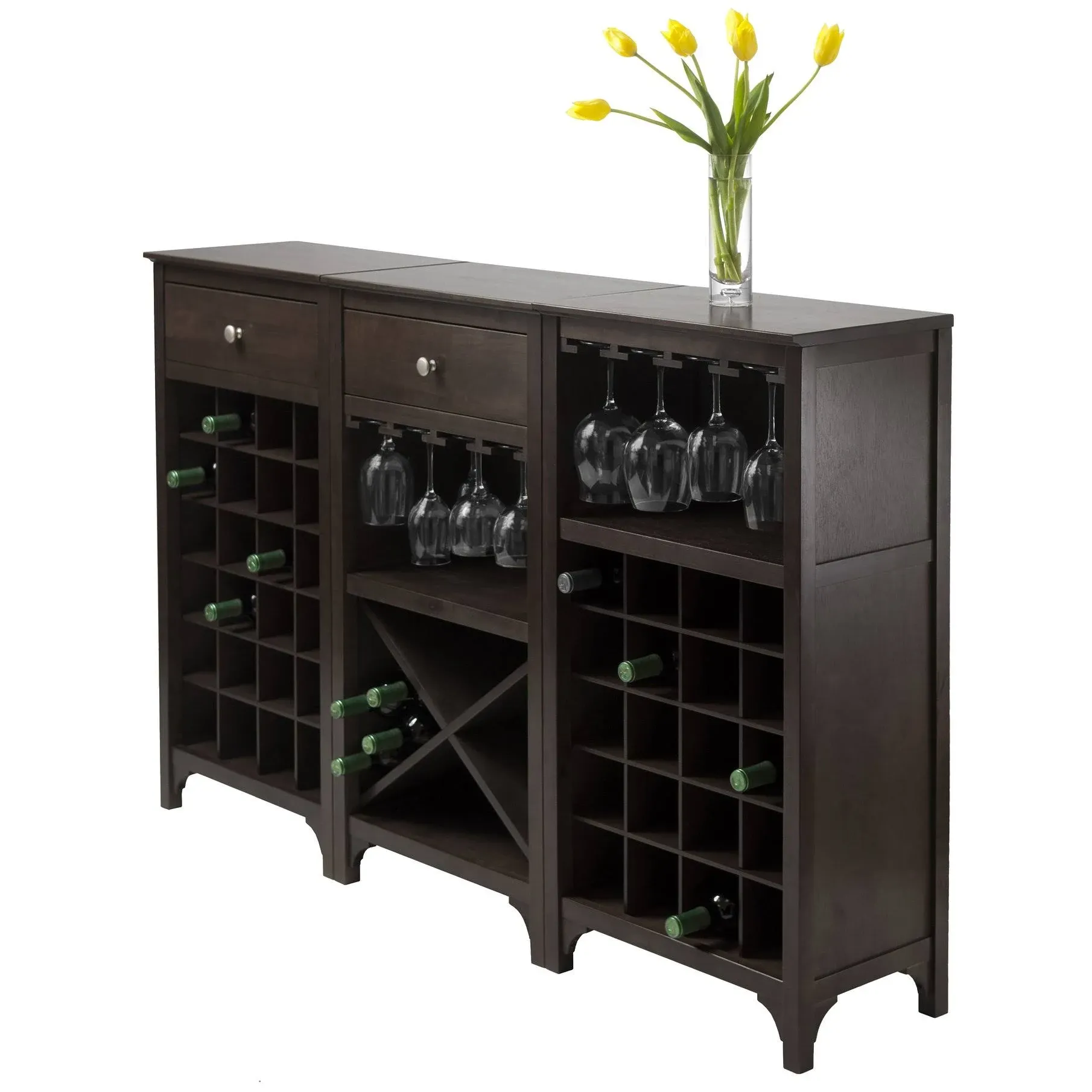 92367 Ancona Modular Wine Cabinet Set, Espresso - 3 Piece