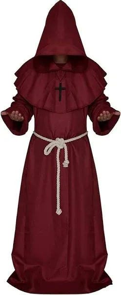 Medieval Priest Monk Robe Hooded Halloween Cosplay Costume Cloak for Wizard ...