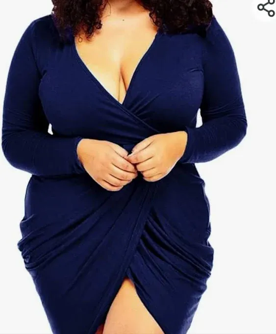 Poseshe Womens Plus Size Deep V Neck Bodycon Wrap Dress with Front Slit | Color ...