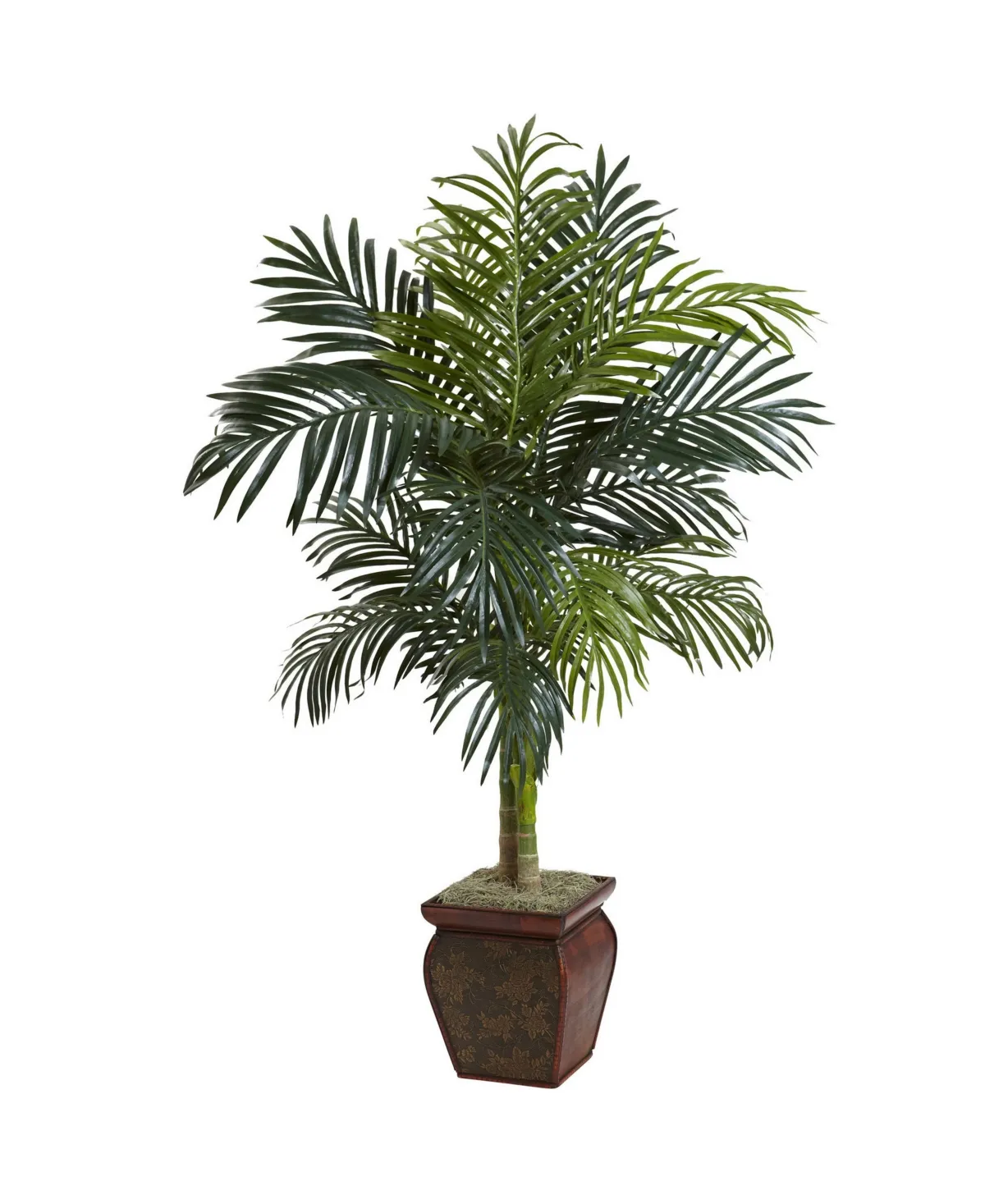 Nearly Natural 5937 4.5&#39; Artificial Green Golden Cane Palm with Decorative Container