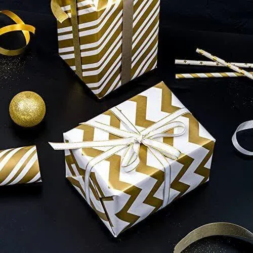 Wrapping Paper Roll - Mini Roll - 17 Inch X 120 Inch Per Roll - 3 Gold