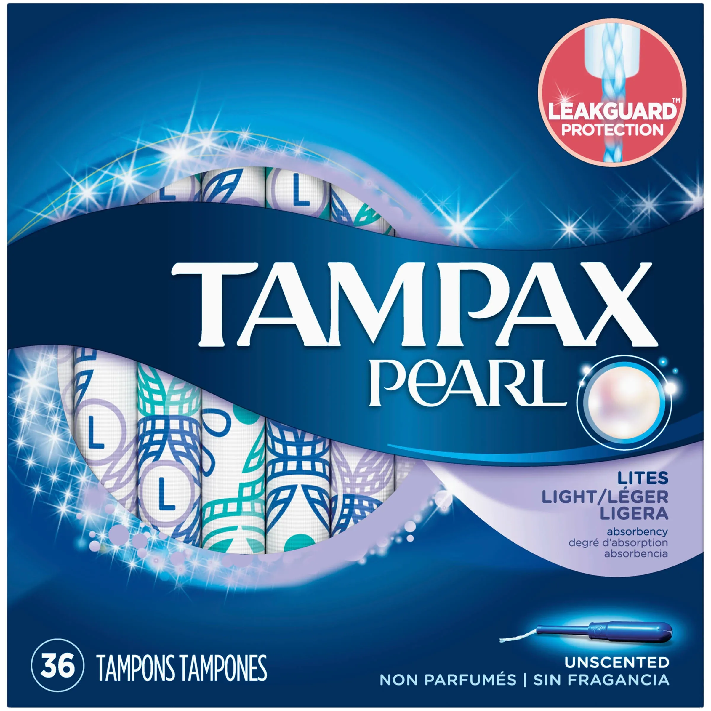 Tampax Pearl Light Absorbency Tampons Unscented 36 Ct Leakguard Fragrance-Free