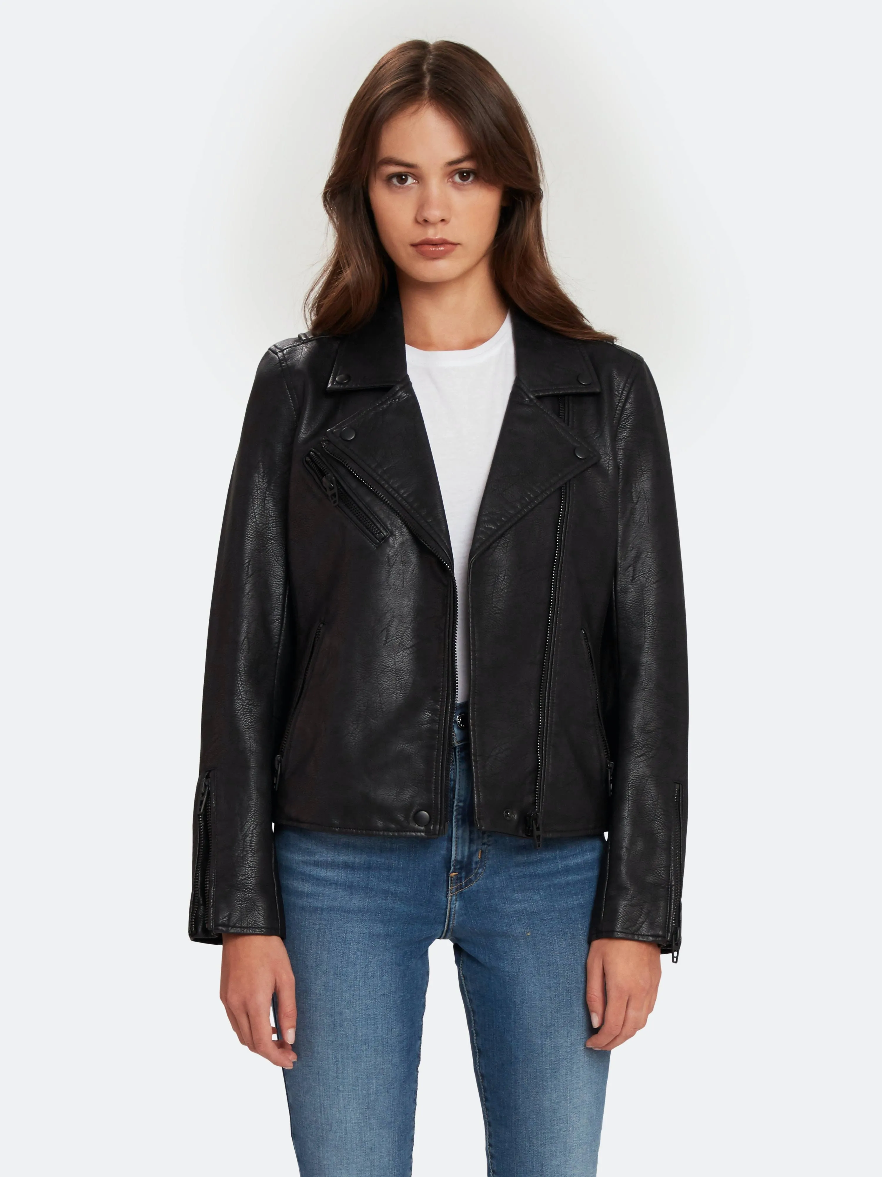 [BLANKNYC] Womens Luxury Clothing Semi Fitted Vegan Leather Motorcycle Jacket