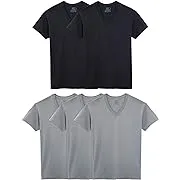 Fruit of the Loom Men's Short Sleeve Black and Gray V-Necks, 5 Pack