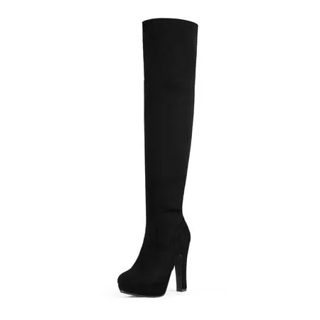 DREAM PAIRS Women's HIGHPLAT Black Chunky Thigh High Over The Knee High Heel Boots Size 9.5 B(M) USDREAM PAIRS Women's HIGHPLAT Black Chunky Thi…