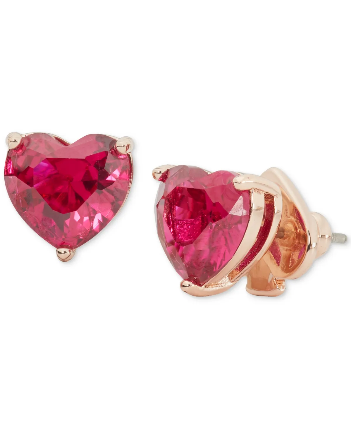 Gold-tone Stone Heart Stud Earrings In Red