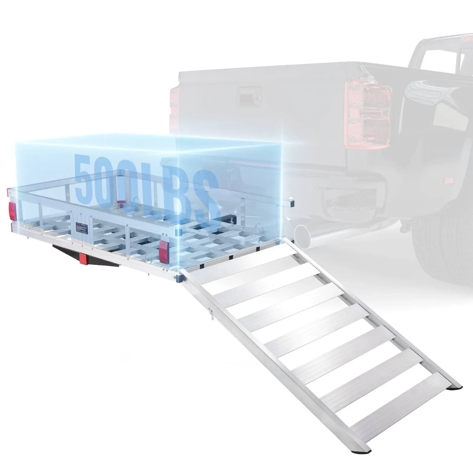 VEVOR 50 x 29.5 x 8.7 inch Hitch Cargo Carrier, 500lbs Capacity Trailer Hitch Mounted Cargo Basket, Aluminum Luggage Carrier Rack with Folding Ramp, Fits 2&quot; Hitch Receiver for SUV Truck Pickup Camping