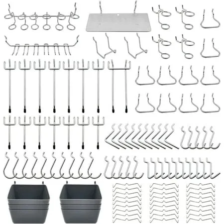 TINGOR Pegboard Hooks Assortment with Pegboard Bins Peg Locks for Organizing Various Tools 81 Piece