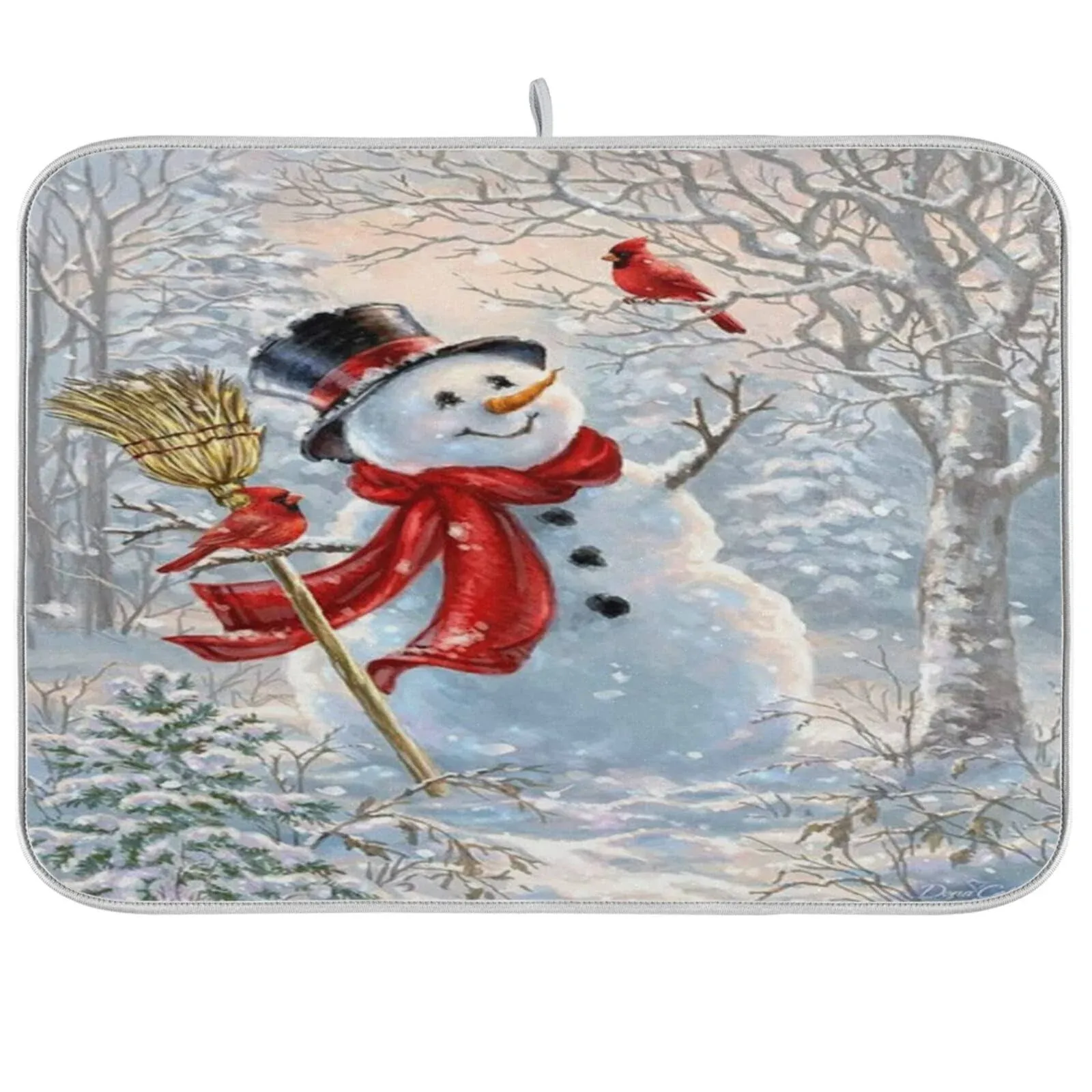 Christmas Snowman Cardinal Dish Drying Mat 16x18 inch Xmas Trees