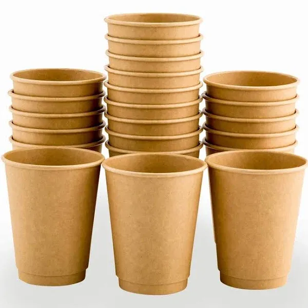 Restaurantware 500-CT Disposable Kraft 12-oz Hot Beverage Cups with Double Wall Design: No Need for Sleeves-Perfect for Cafes-Eco Friendly Recyclable Paper-Insulated-Wholesale Takeout Coffee Cup