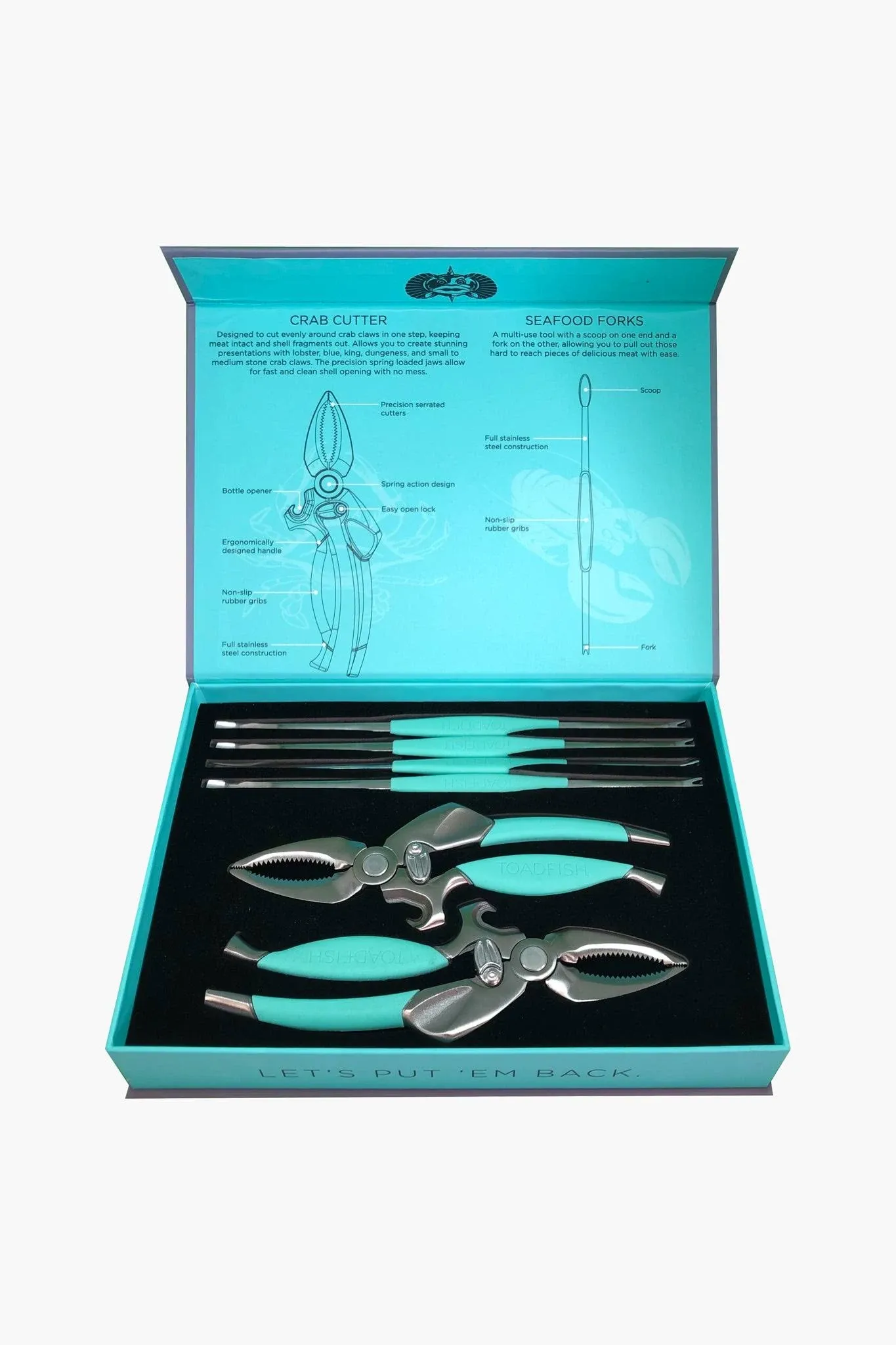 Toadfish Crab Lobster Tool Set 2 Shell Cutters 4 Seafood Forks